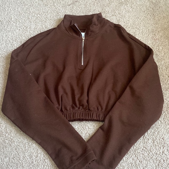 women’s small brown, cropped, half zip sweater - Picture 1 of 3